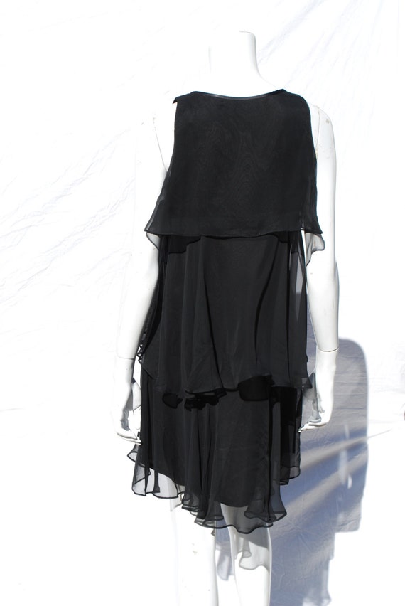 Vintage 70's sheer gauzy polyester ruffle tiered … - image 2