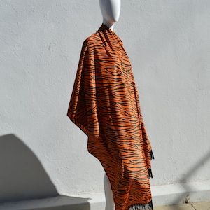 Vintage animal print TIGER scarf LARGE and wide tiger print scarf wrap shawl polyester 70&#39;s scarf