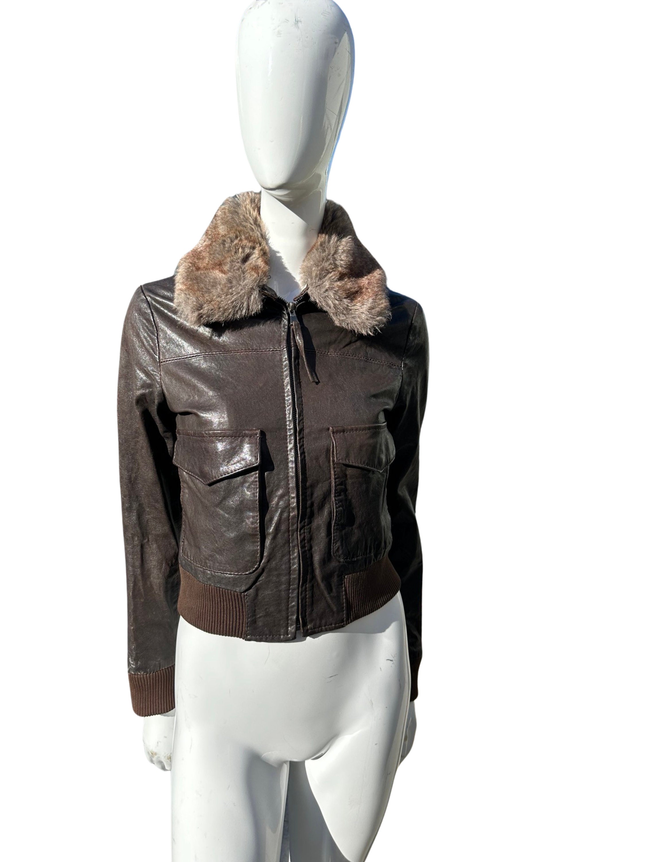 Vintage 90s PLEASE Bomber Leather Jacket Made in Italy Size 40