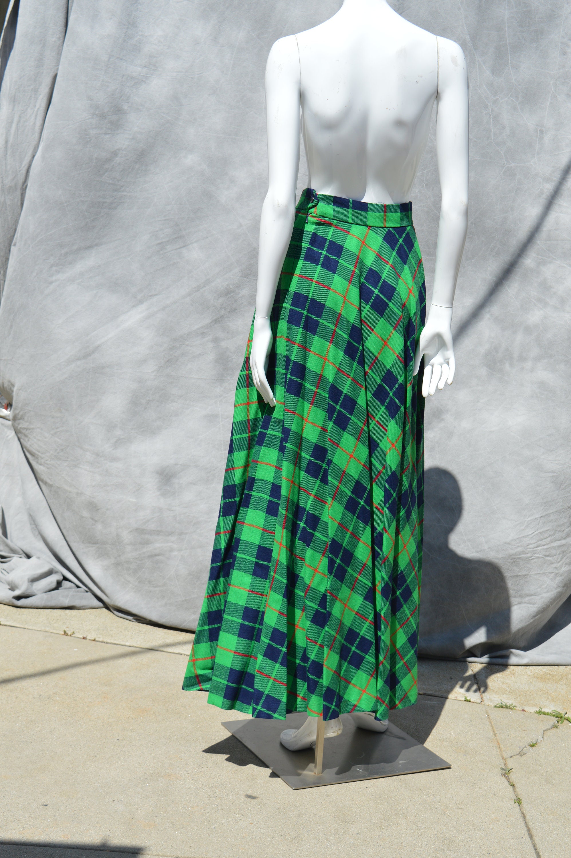 ヴィンテージ 70 年代 グリーン チェック柄 マキシスカート GOR