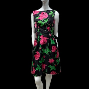 Vintage 50-60s MARDI GRAS New York silk floral cocktail dress with rhinestones MINT size 4-6 Marylin summer sleeveless