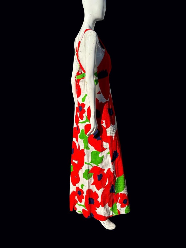Vintage 70s MALIA Honolulu Hawaiian Dress Hostess Maxi Big Red Poppies ...