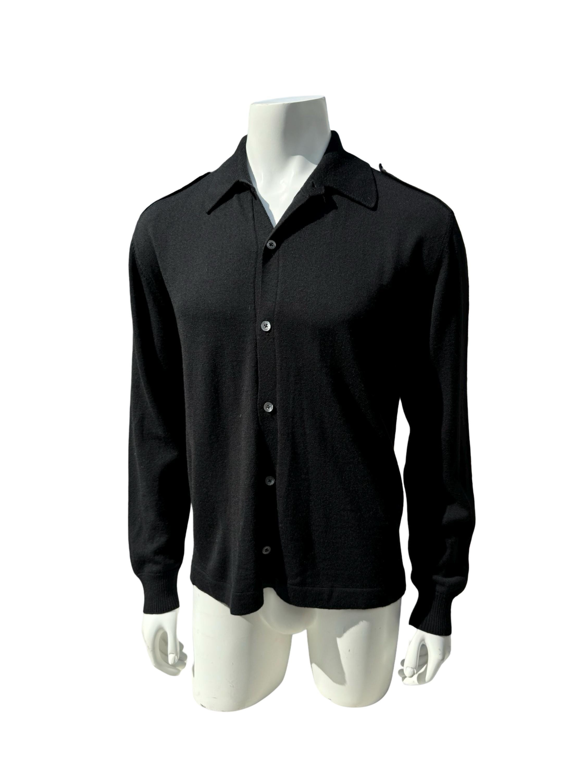 Tom Ford, Vintage 90s Tom ford for GUCCI black merino wool sweater with eupalettes size 54 botton down shirt sweater MINT