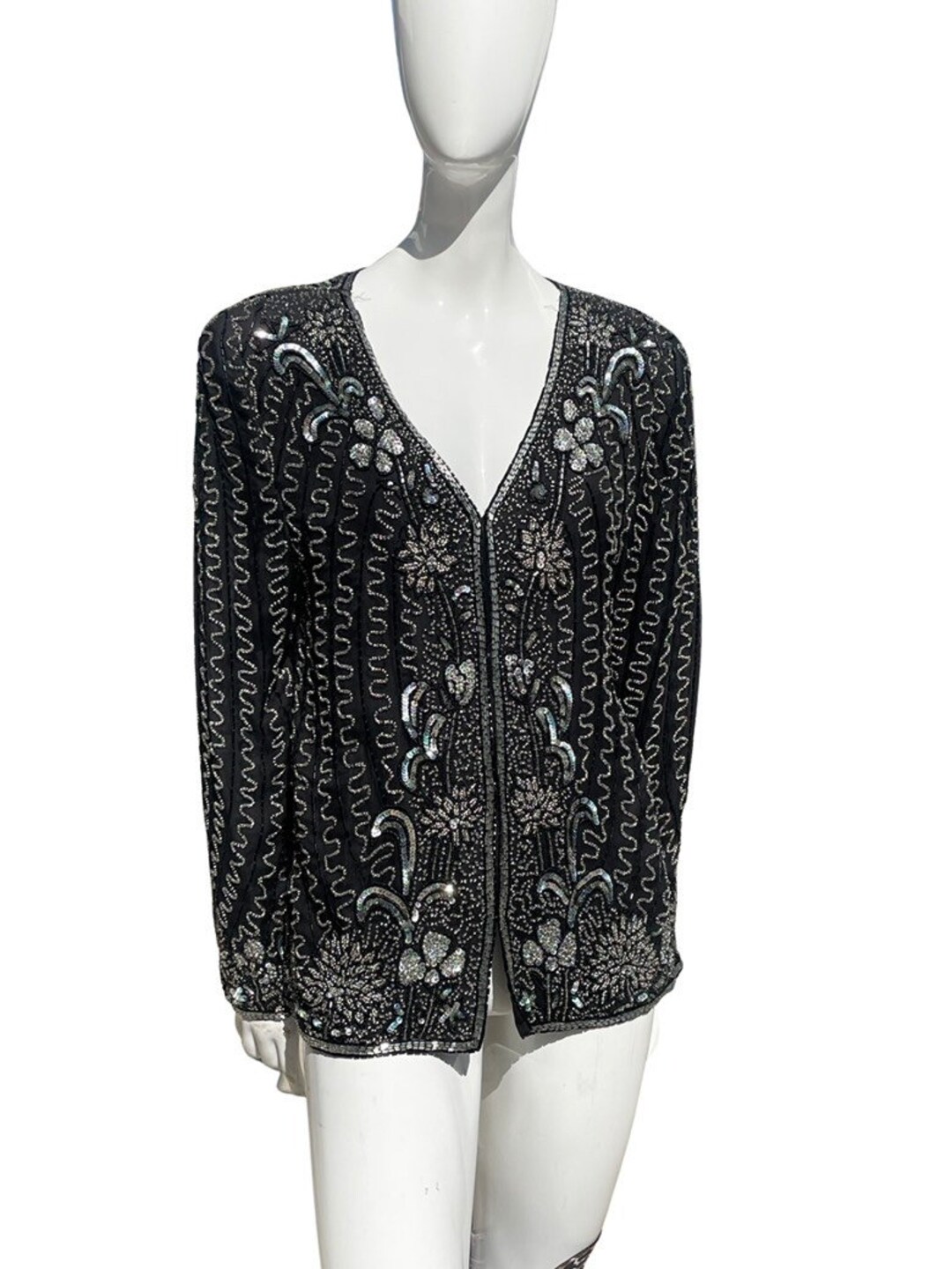 Vintage 70s Sparkle Sequin Disco Party Top, Puff Sleeves S main image 0