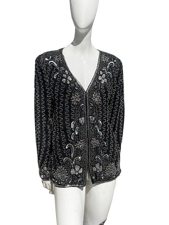 Vintage 70-80s DISCO sequin blouse zig zag waverl… - image 1