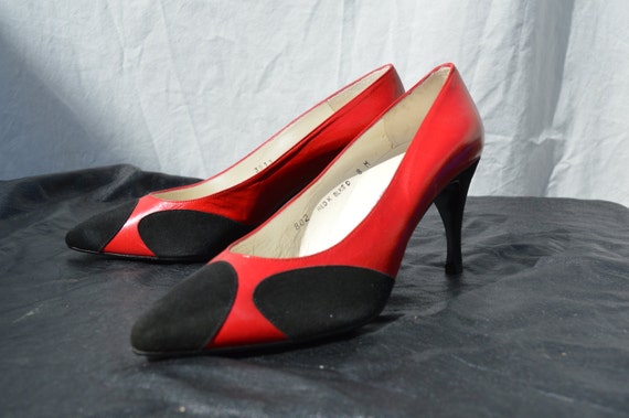 Zapatos vintage Van Eli de tacón alto rojos de bolas negras | Etsy México