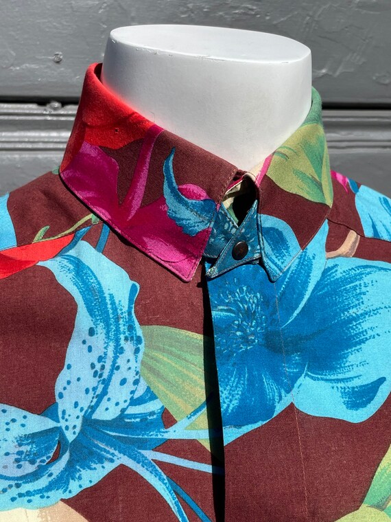 Vintage 80's THIERRY MUGLER Hawaiian shirt floral… - image 9