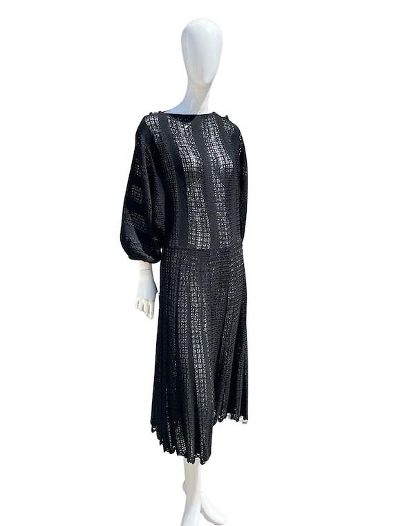 Vintage 70-80's HAND CROCHETED black dress cockta… - image 7