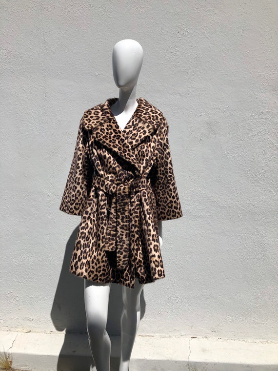 Vintage 60'a A line wide faux leopard coat overco… - image 7