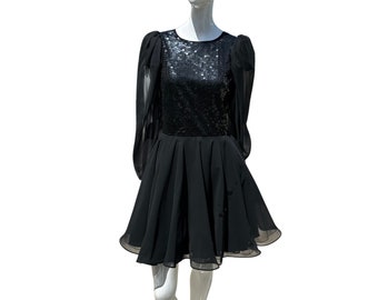 Vintage 80s party dress by NITE LINE prom cocktail LBD big sheer shoulders dancing flirty skirt size 6