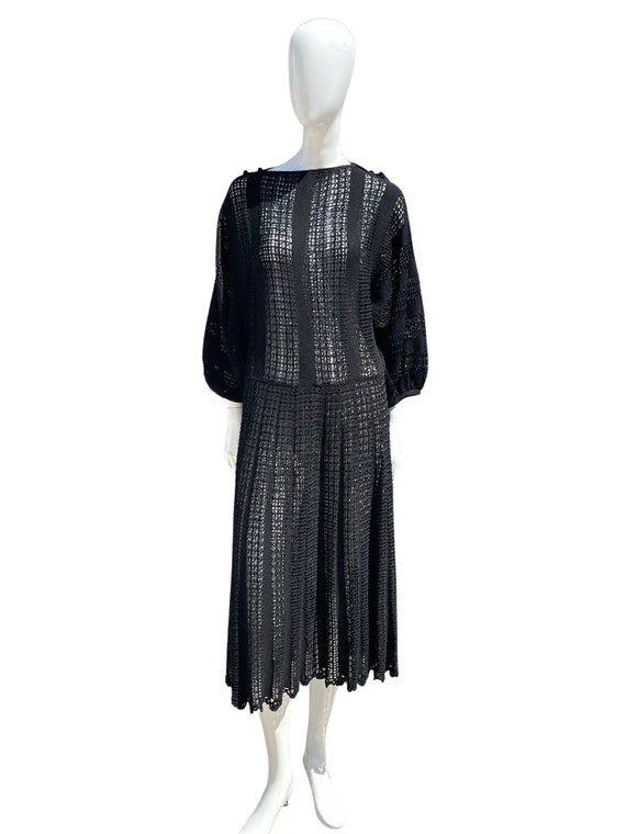 Vintage 70-80's HAND CROCHETED black dress cockta… - image 2