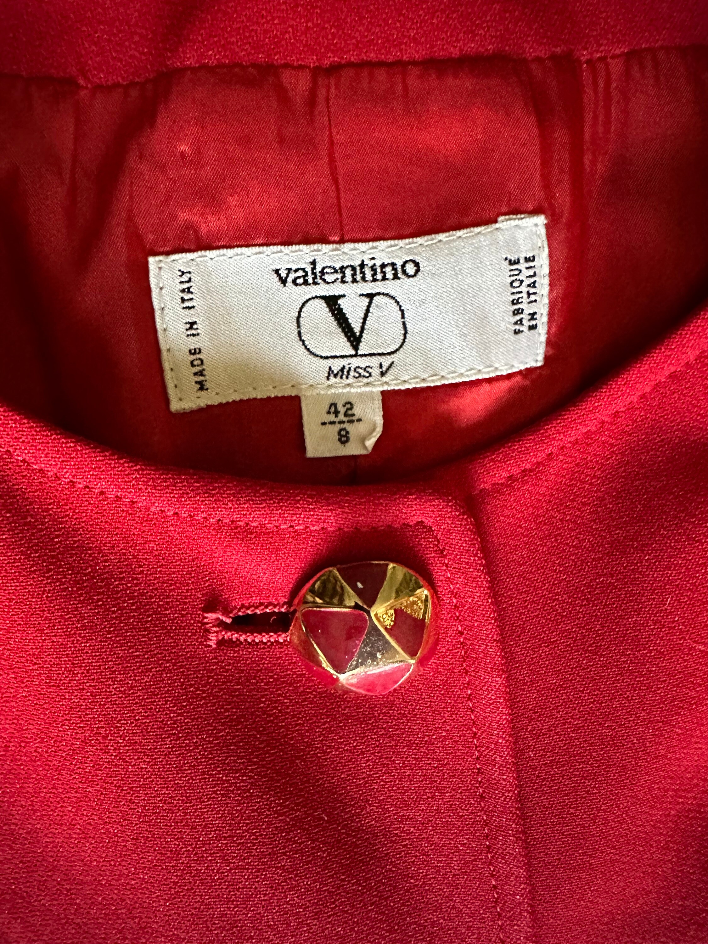 Vintage 80s VALENTINO Miss V Red Collarless Dress Jacket Size 8 
