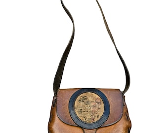 Vintage 70-tals mexikansk hippieväska i läder, handgjord, liten, sliten, väska i distress-look.