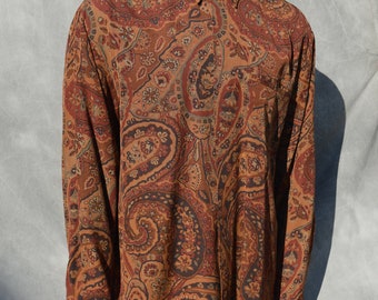 Vintage 90's ISSEY MIYAKE men's large rayon shirt paisley all over print long sleeves rayon