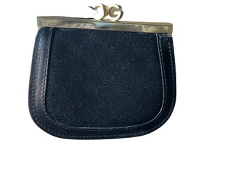 Vintage 70's GUCCI Leather and Canvas Dual Pocket Kisslock