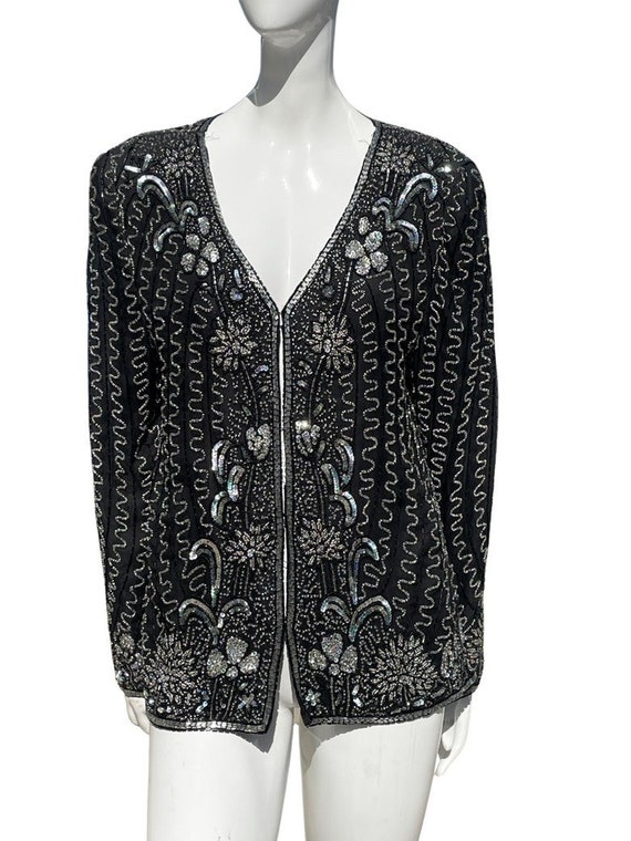 Vintage 70-80s DISCO sequin blouse zig zag waverl… - image 3