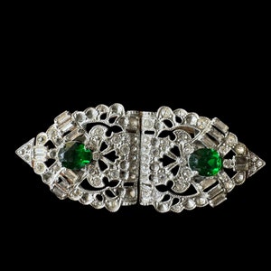 Vintage art deco belt buckle green stones and rhinestones 30-40s belt buckle image 3