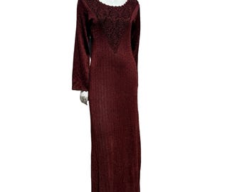 Vintage 70s Lurex Metallic Maxi Dress: Disco Party Gala Column Gown