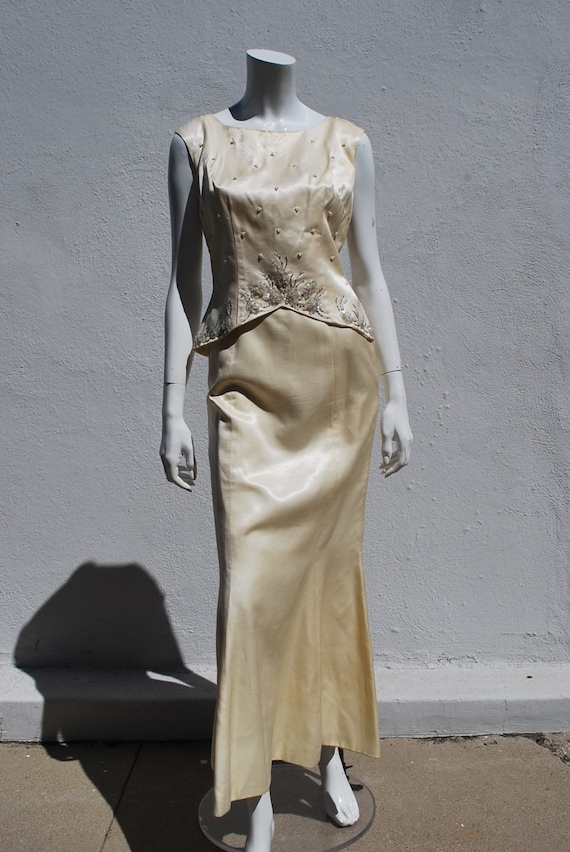 Vintage 50's ELINOR GAY dress 2 pieces ensemble mermaid skirt beaded top glam sM by thekaliman