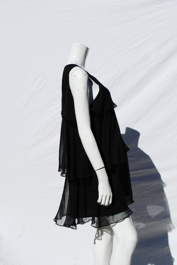 Vintage 70's sheer gauzy polyester ruffle tiered … - image 4