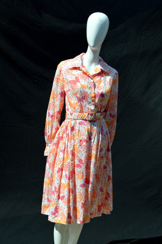 Vintage 70's butterfly novelty print shirtdress d… - image 6