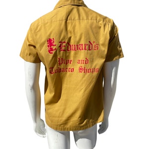 Vintage 70&#39;s NAT NAST Bowling shirt Pipe and Tabaco shop size small men&#39;s embroidered collar detail
