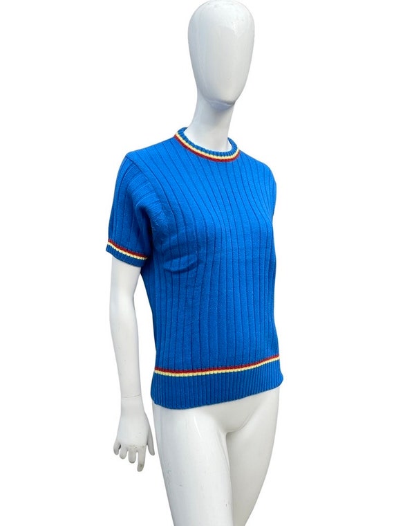 Vintage 60s knit acrylic ribbed mock neck t-shirt… - image 3