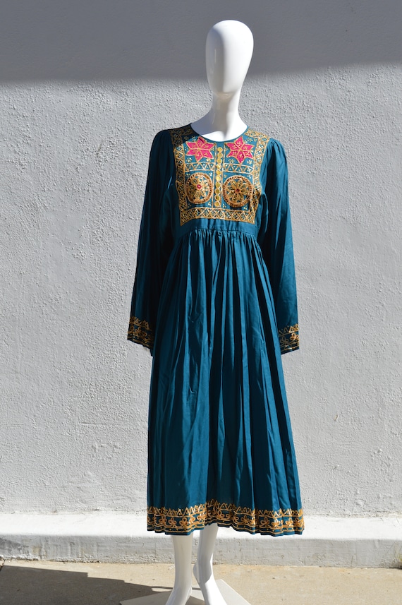 Vintage 70's  PHOOL Hippie Indian Dress Gold Hand 