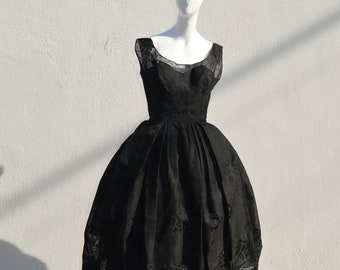 Vintage 50s dress lace dress new look pleated full skirt sheer sexy sheer rockabilly viva vegas