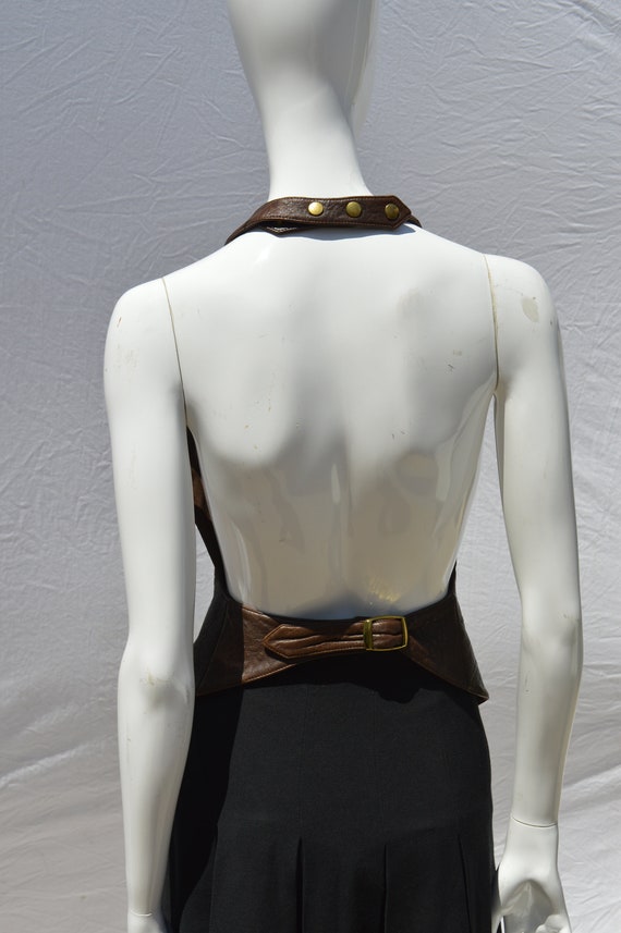 Vintage 80's LEATHER top blouse sexy backless ves… - image 7