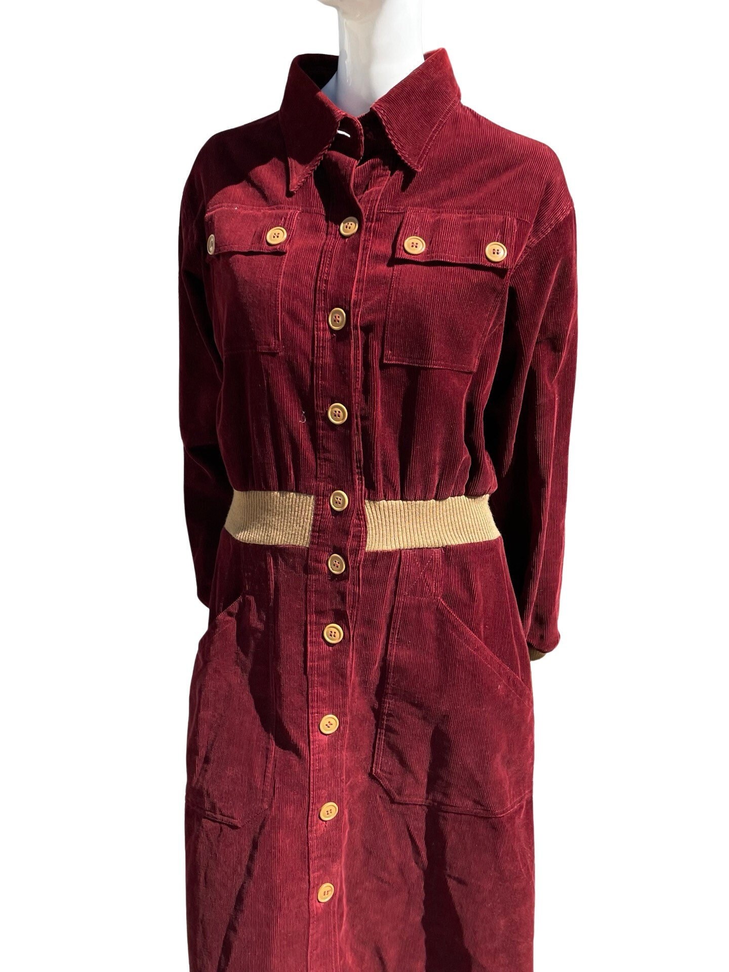 Vintage 70s DIAVOLO ROSA Corduroy Dress Shirtdress Italian Size 46