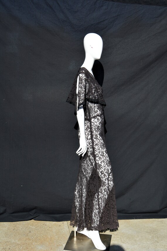 Vintage 30's black lace dress all LACE sheer flor… - image 4