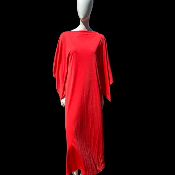 Vintage 70s Halston like disco 54 ORANGE dress polyester party size M hostess dress