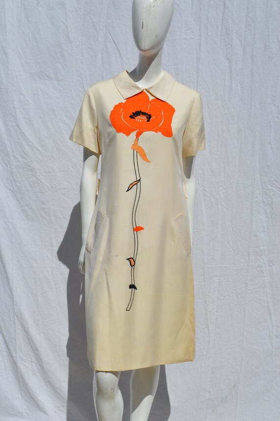 Vintage 60's TINA LESSER dress size L patchwork fl