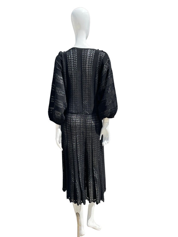 Vintage 70-80's HAND CROCHETED black dress cockta… - image 3