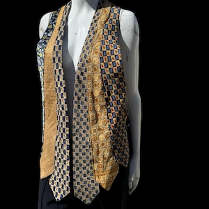 Vintage 80s artisan vest made of vintage ties one of the kind Upcycle ties size M original design