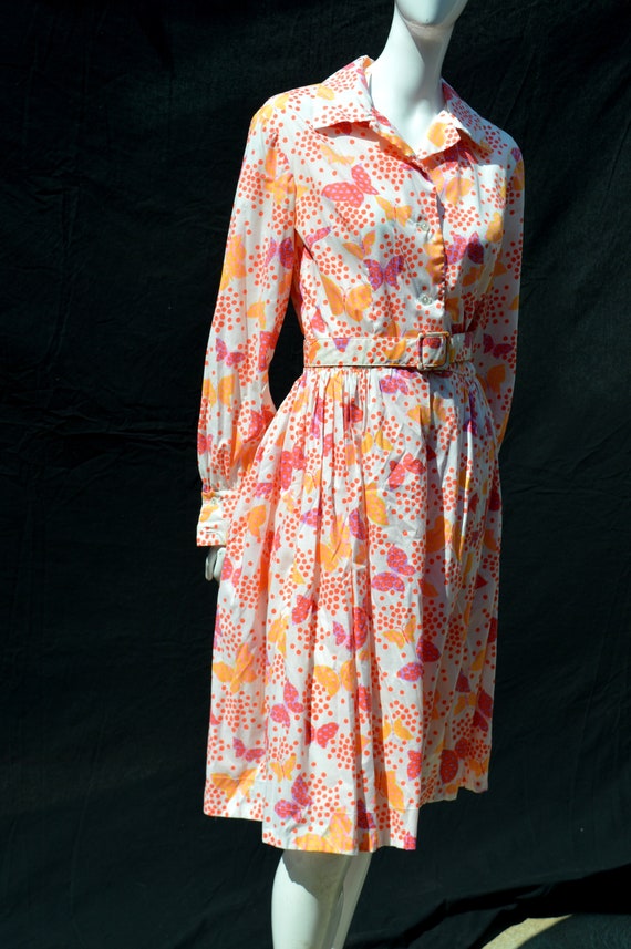 Vintage 70's butterfly novelty print shirtdress d… - image 7