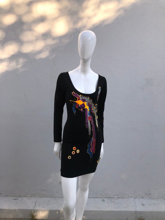Vintage 90’s DKNY Hand painted bodycon minidress … - image 8