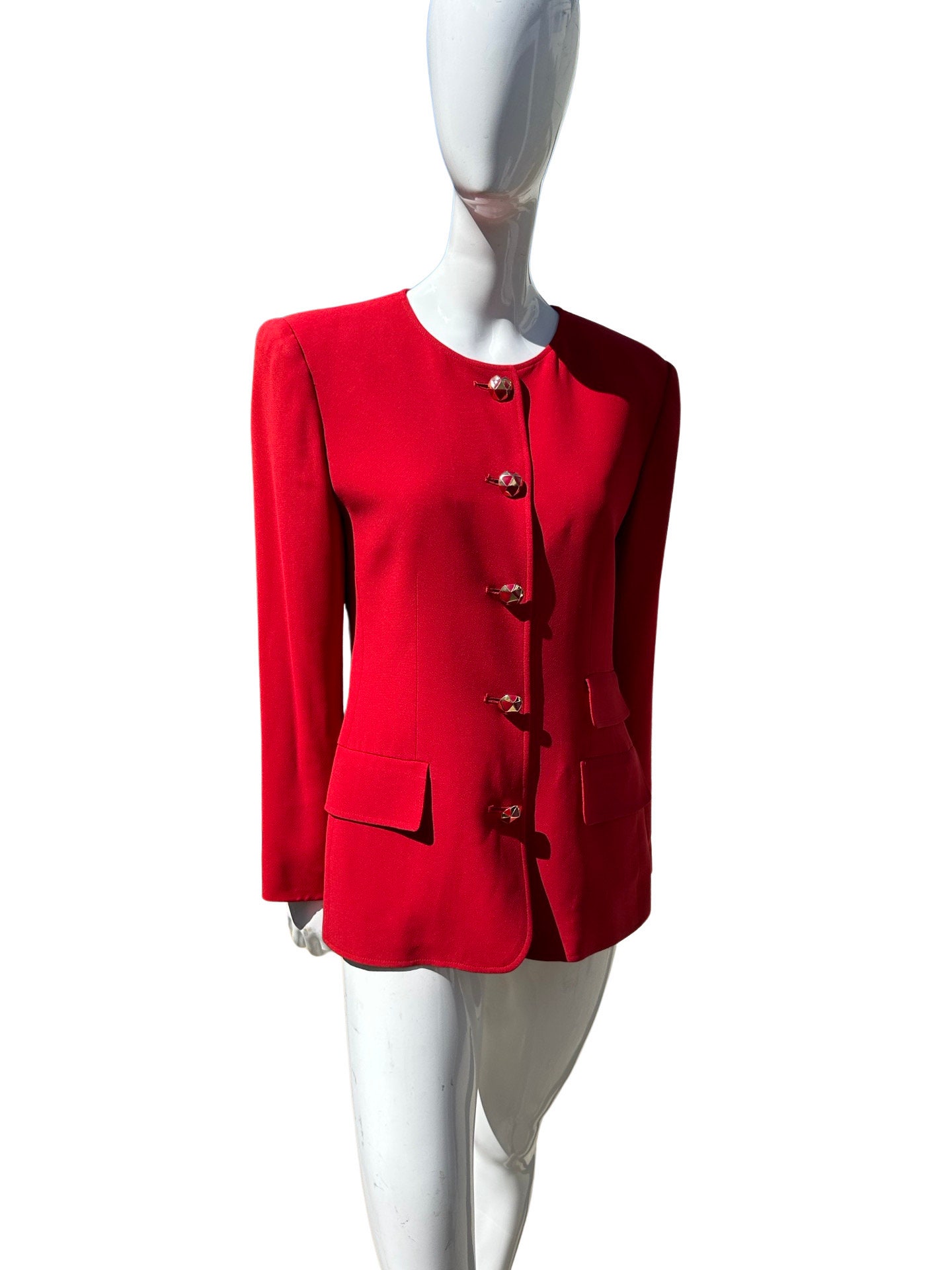 R.E.D. VALENTINO ジャケット　イタリア製 Vintage 80s VALENTINO Miss V Red Collarless Dress Jacket Size 8