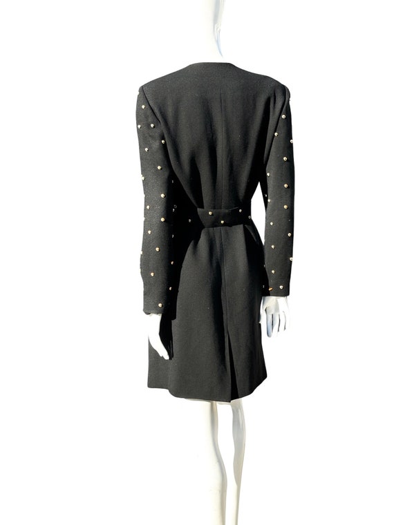 Vintage 80s LBD with gold studs on the sleeves ta… - image 7