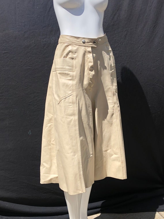 Vintage 70s Long Leather Shorts Skorts Capri Wide Legged Shorts