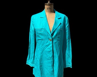 Vintage LOUIS FERAUD turquoise blue summer blazer jockey size 8 long chic preppy high fashion