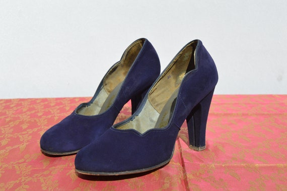 Vintage 40s Original CHARLES COREY deep blue Pump… - image 2