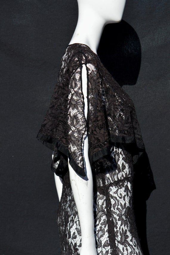 Vintage 30's black lace dress all LACE sheer flor… - image 5