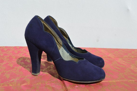 Vintage 40s Original CHARLES COREY deep blue Pump… - image 7