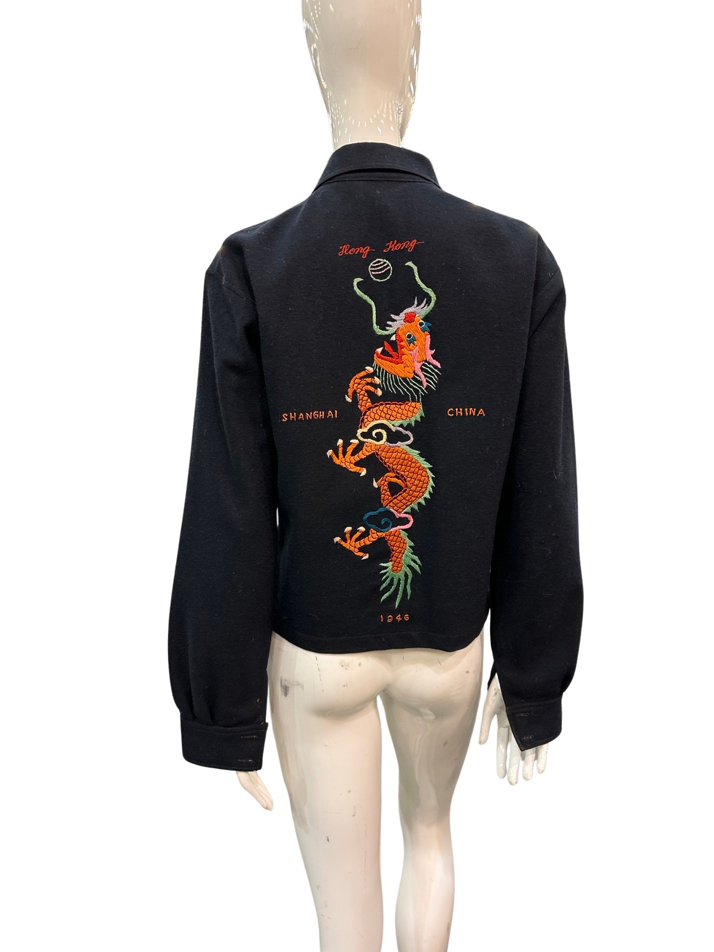 vintage embloiderd china jacket 美品 Antique Chinese Silk Embroidered Jacket Asian Black Floral