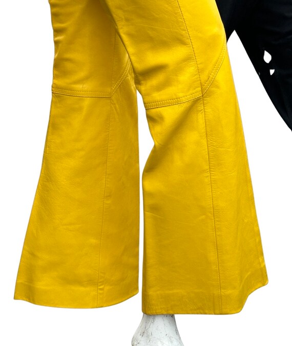Vintage 70s bell bottom yellow leather pants napp… - image 8