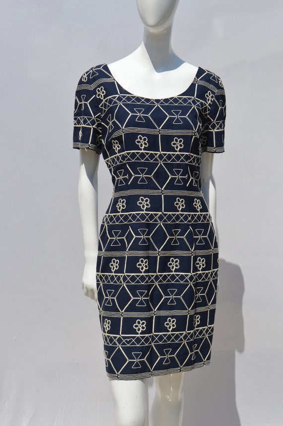 Vintage 80's SANTA FE by Jim Tremblay embroidered dress size 10 floral geometric aztec pattern short Vintage 80's SANTA FE by Jim Tremblay embroidered dress size 10 floral geometric aztec pattern short