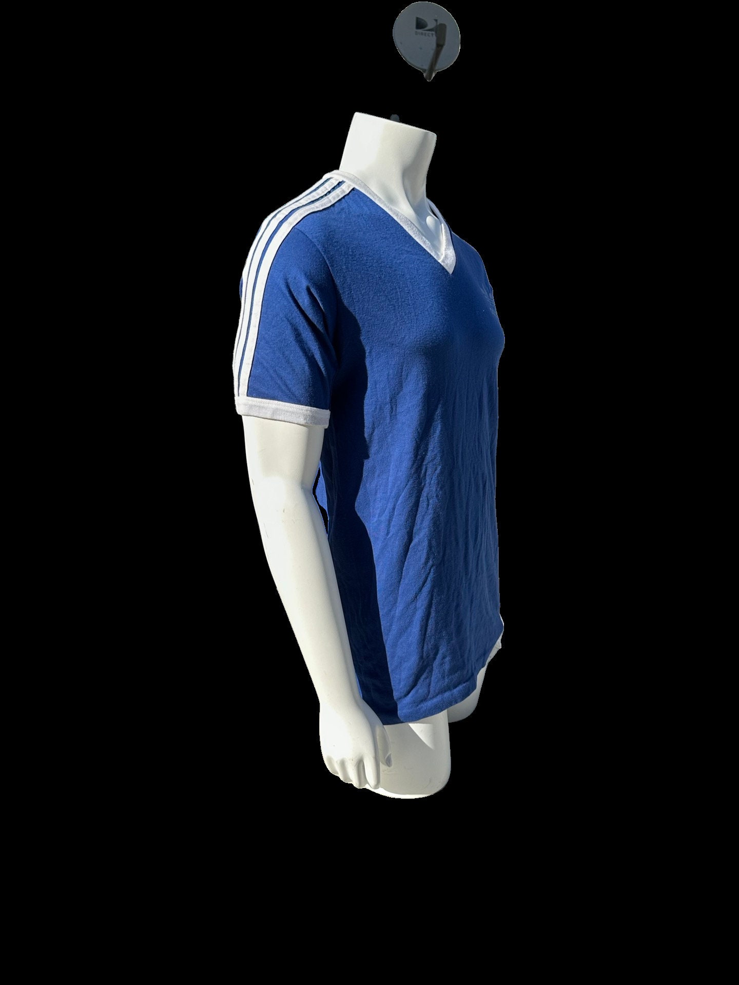 ウェア 80s adidas game shirt vintage navy Vintage 70-80s ADIDAS V Neck T-shirt Navy Blue White Stripe