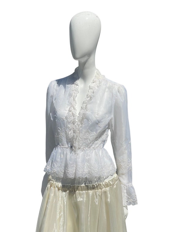 Vintage 70's white sheer organza lace floral jacke